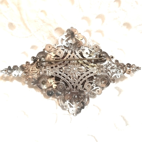 𝅺1930s Rare Porphyry Glass Cut Steel Filigree Brooch - Picture 4 of 6